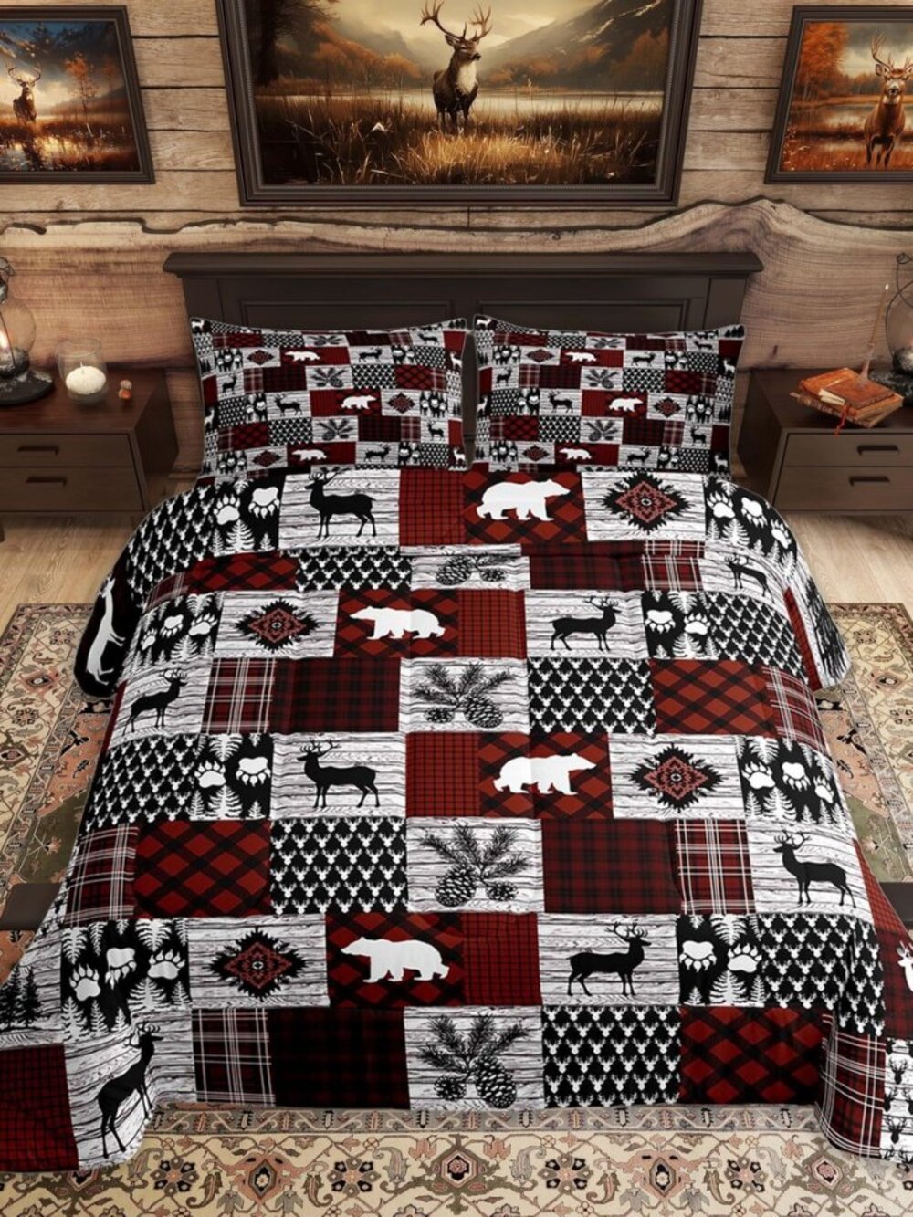 Cabin Bedding Set Queen Size 3 Pcs for Boys Girls